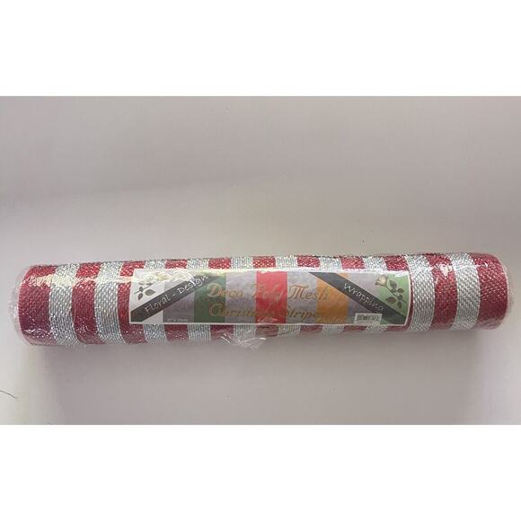 Deco Poly Mesh Ribbon: Red Striped - 21 Inches x 10 Yards (30 Ft) NEW - Picture 1 of 4